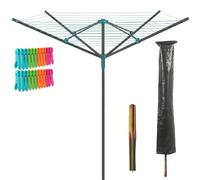 Thrink 50m Rotary Airer Clothes Line with 4 Arms - Heavy Duty Outdoor Washing Line with Free Ground Spike, 24 Clothes Pegs & Cover - Durable Steel Frame for Efficient Laundry Drying in the Garden