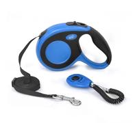 Thrink 5m Retractable Dog Lead with Quick Lock & Brake | Heavy Duty Nylon Extendable Leash for Small & Medium Dogs Up to 20 kg | Tangle-Free Tape Design + Free Training Clicker (Blue)