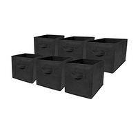 Thrink 6 Large Square Canvas Cube Storage Box | Foldable | Collapsible Fabric Cubes | Fold Flat When Not In Use | Perfect For Clothes, Towels And Shoes | Measures: 28 x 27 x 27cm Black