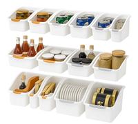 Thrink 6-Pack Heavy-Duty Plastic Storage Boxes with Handles & Wheels - Curved Space-Saving Organiser Bins for Under-Sink, Pantry, Bathroom & Cabinet Organisation - Ideal for Cleaning Supplies & Toilet