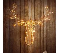 Thrink 85cm Hanging Stags Head Display Light - Reindeer Stag Head Metal Frame Christmas Xmas Wall Light | With 80 Led's | Low Voltage | Ideal Indoor Outdoor Decoration - warm white