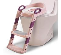 Thrink Adjustable Foldable Kids Potty Ladder Seat for Toilet Training with Steps, Handle & Soft Cushion Anti-Slip Stool for Toddlers & Children Unisex Easy Assembly Splash Guard Included (Pink)