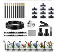 Thrink Automatic 10m Drip Irrigation System 10 Spray Nozzles Garden Watering Kit with PVC Tubing and Adjustable Bendable Misting Nozzles for Greenhouse Lawn Raised Bed Plants