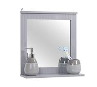 Thrink Bathroom Wall Mirror - Wooden Wall Mounted Vanity Mirror | Has One Fixed Shelf | Space Saving | Perfect Modern Or Traditional Decor For Living Room Or Bathroom, Grey 40cm X 13cm X 42.5cm