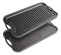 Thrink Cast Iron Reversible Griddle Plate 50.5cm, Double Sided Grill & Flat Top Pan, Pre-Seasoned Non-Stick Cooking Surface, Heavy Duty Heat Retention, Suitable for Induction Gas Electric Hob & Oven
