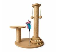 Thrink Cat Scratching Post & Activity Centre, Sisal Rope Scratch Tower with Perch Platform, Hanging Ball Toys, Feather Spring Toy & Rolling Balls, Stable Indoor Cat Scratch Station