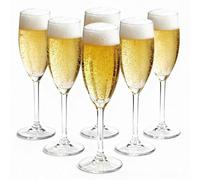 Thrink Clear Plastic Champagne Flute Glasses, 6 Pack Reusable 170ml Stemmed Shatter-Resistant Flutes for Prosecco, Mimosas, Events & Poolside Use, BBQ Parties, Picnic