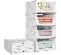 Thrink Clothes Storage Boxes, Stackable Foldable Storage Baskets, Closet Organizer, Bedroom, Bathroom Wardrobe and Shelf Organiser, Closet Storage Solution for Towel and Handbag Storage (4 Pack)