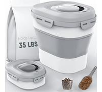 Thrink Collapsible Airtight Pet Food Storage Container with Measuring Cup & Scoop | 35lbs Capacity | Dog, Cat & Animal Dry Food Dispenser with Wheels