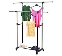 Thrink Double Rolling Garment Rack - Adjustable Clothes Rail with Dual Hanging Bars, Bottom Storage Shelf & Lockable Wheels | Heavy Duty Stainless Steel Clothing Organizer for Bedroom, Laundry Room