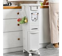 Thrink Dry and Wet Separation Trash Can, Vertical Waste Separation System with Wheels, Rubbish Trash Garbage Can, Kitchen Recycling Pedal Bin Waste with Large Recycle Compartments (32L)