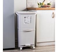 Thrink Dry and Wet Separation Trash Can, Vertical Waste Separation System with Wheels, Rubbish Trash Garbage Can, Kitchen Recycling Pedal Bin Waste with Large Recycle Compartments (38L)