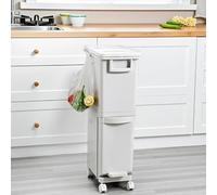 Thrink Dry and Wet Separation Trash Can, Vertical Waste Separation System with Wheels, Rubbish Trash Garbage Can, Kitchen Recycling Pedal Bin Waste with Large Recycle Compartments (29L)
