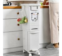 Thrink Dry and Wet Separation Trash Can, Vertical Waste Separation System with Wheels, Rubbish Trash Garbage Can, Kitchen Recycling Pedal Bin Waste with Large Recycle Compartments (32L)