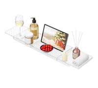 Thrink Expandable Bath Caddy Tray - Clear Acrylic Bathtub Shelf Rack for Wine, Books, Tablet & Spa Accessories - Adjustable Bath Board Fits Most Tubs - Luxury Home Spa Gift for Loved Ones