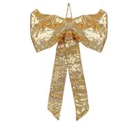 Thrink Large Red Christmas Bow 40×70 cm - Luxury Velvet Sequin Decorative Bow for Christmas Tree Topper, Front Door, Wreaths & Garlands - Elegant Festive Red Bow Decoration for Holiday Décor (Gold)