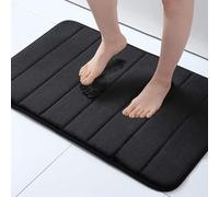 Thrink Memory Foam Bath Mat Extra Soft Non-Slip Bathroom Mat Runner Super Absorbent Long Bath Mats For Bathroom Floor Machine Washable Dry Bath Rug Foot Mats 3 Piece Set (Black)