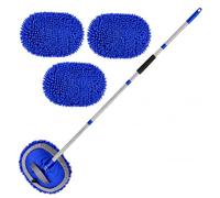 Thrink Microfiber Car Wash Mop, Long Reach Vehicle Cleaning Tool with Adjustable Handle, Soft Chenille Mop Head & Reusable Pads for Car Roofs, Windows, Windscreens, Glass & Home Surfaces