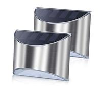 Thrink (Pack of 2) Solar Wall LED Lights Stainless Steel Waterproof Security Lights Steel Wall Sconce Security LED Lamp Wireless Outdoor Fence Step LED Lights with Motion Sensor