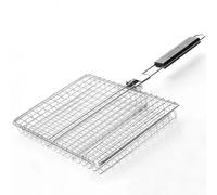 Thrink Premium BBQ Grill Basket - Durable Folding Reusable Steel Fish Grilling Basket with Long Handle - Perfect for Vegetables, Steaks, Shrimp & Sausages