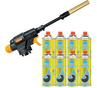 Thrink Professional Butane Torch with Flexible Hose & Stainless Steel Nozzle, Adjustable Flame Blowtorch for Kitchen, BBQ Searing, Camping Fire Lighting Plumbing (Torch + 8 Refills)
