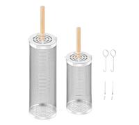 Thrink Rolling Grill Baskets - 2PCS 360° Rotating BBQ Baskets with Removable Wooden Handle - Heavy-Duty Stainless Steel Grill Accessories for Vegetables, Shrimp, Meat & Outdoor Cooking