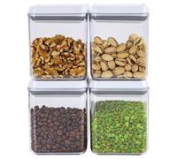 Thrink Set of 4 Airtight 1L Food Storage Containers - Stackable BPA-Free Pantry Organiser Jars with Pop-Up Lids | Clear Plastic Bins for Dry Food, Cereal, Snacks, Sugar, Flour & Baking Supplies