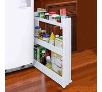 Thrink Slim Slide Out Kitchen Bathroom Trolley Rack Holder Storage On Wheels | Ample Storage | Slides Easily In And Out | Fits In Neatly | Made Of Durable White Plastic