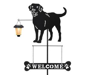 Thrink Solar Labrador Silhouette Welcome Stake Sign with Lantern Light - Decorative Garden Stake for Yard, Lawn, Patio, and Pathway