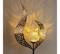 Thrink Solar Torch Lantern for Outdoor Landscape Decor - Crackle Glass Globe Stake Metal Lamp for Patio, Lawn, Pathway (Warm White)