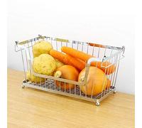 Thrink Stacking Wire Basket | Kitchen Storage Rack Stand | Stackable | Multi-Purpose Organiser With Adjustable Handles | Lightweight Wire Construction | Dimensions: W31.5cm x D18cm x H15.5cm SILVER