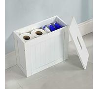 Thrink Standing Cabinet Unit Storage | Bathroom Cupboard | Contemporary And Stylish | Finished In WHITE and Natural Bamboo |With Flat Lid | Free Standing | DIMENSIONS - W56 x D35 x H56cm WHITE