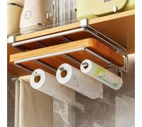 Thrink Under Cabinet Cutting Board Holder with Roll Holder Stainless Steel, Heavy Duty Chopping Board Organizer Rack, Space-Saving No Drill Cutting Board Storage for Kitchen Cabinets