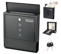 Thrink Wall Mounted Letter Box - Waterproof Lockable Galvanized Mail Box with 2 Keys, Nameplate, 3 Viewing Windows & Newspaper Compartment - Post Box Outside For Home & Office - 35H x30W x10D cm Black