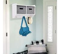 Thrink Wall Mounted Wooden Storage Unit with 3 Hooks and 2 Fabric Basket | Modern Coat Hat Bag Rack Display Stand