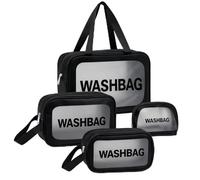 Thrink Waterproof PVC Makeup & Cosmetic Organiser with Dual Zippers - 4 Pc Clear Travel Toiletries Bag Set, Transparent Pouch for Women & Girls, Multi-Size Storage for Handbags & Travel (Black)