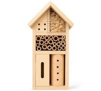 Thrink Wooden Insect Hotel for Garden, Natural Wood Bug House with Multi-Section Habitat, Bamboo Tubes, Mesh Chamber & Drilled Holes, Decorative Outdoor Insect Shelter for Patio & Balcony - Natural