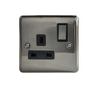 Thrion 1G 13A Dp Switched Socket Black Nickel, Black Insert, 10