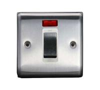 Thrion 1G 45A Dp Switch C/w Neon Brushed Chrome, White Insert, 10