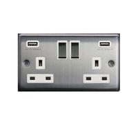 Thrion 2G 13A Sp Sw Socket + 2 Usb Outlets, 3.1A Total Output Bc/wh, 5