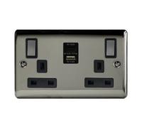 Thrion 2G 13A Sp Sw Socket Usb + Type C Black Nickel, Black Insert, 5