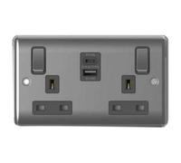 Thrion 2G 13A Sp Sw Socket Usb + Type C Brushed Chrome, Grey Insert, 5