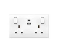 Thrion Slimline White 2G 13A Sp Switched Socket Usb + Type C Outlets