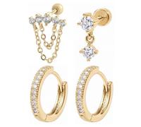 Thrist 4Pcs Hidden Helix Jewelry Set, CZ Earrings Cartilage Stud Stacks for Conch Helix Piercing Jewelry Gifts for Women, normal, Stainless Steel, No Gemstone