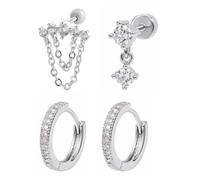 Thrist 4Pcs Hidden Helix Jewelry Set, CZ Earrings Cartilage Stud Stacks for Conch Helix Piercing Jewelry Gifts for Women, normal, Stainless Steel, No Gemstone