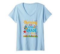 Thriving in My 4th Grade Era V-Neck T-Shirt, Women, Baby Blue, L