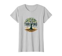 Thriving Not Surviving: Inspirational Tree of Life T-Shirt, Women, Silver, L