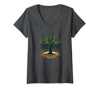 Thriving Not Surviving: Inspirational Tree of Life V-Neck T-Shirt, Women, Dark Heather Grey, XXL
