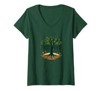 Thriving Not Surviving: Inspirational Tree of Life V-Neck T-Shirt, Women, Forest Green, M
