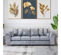 Throne 4 Seater Scattter Back Crushed Velvet Sofa Silver